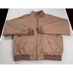 VTG Lands End Windbreaker Mens LT Light Brown Bomber Style Mock Collar Full Zip
